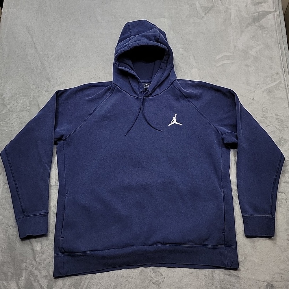 Jordan Hoodie Mens XXL Navy Blue Jumpman Pullover Fleece Sweatshirt Embroidered